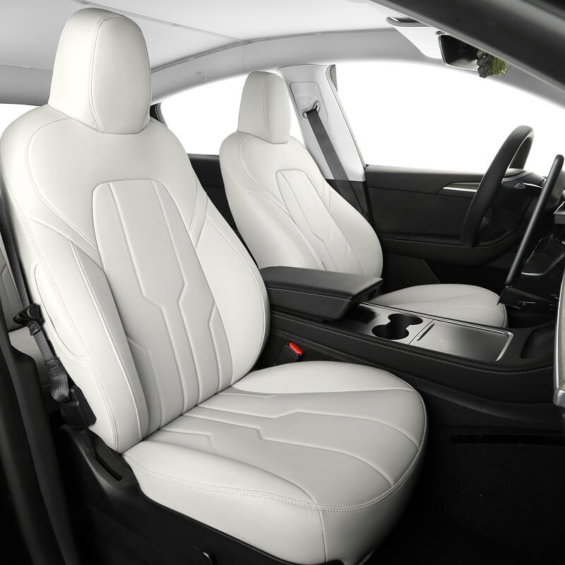 Tesla Model Y Full Coverage Nappa Leather Seat Covers White