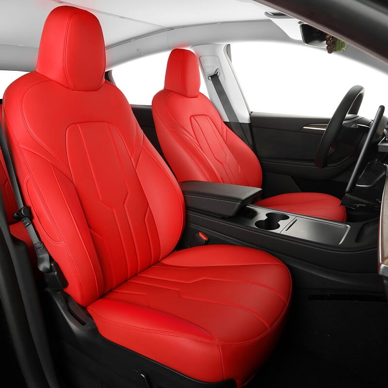 Tesla Model Y Full Coverage Nappa Leather Seat Covers Red