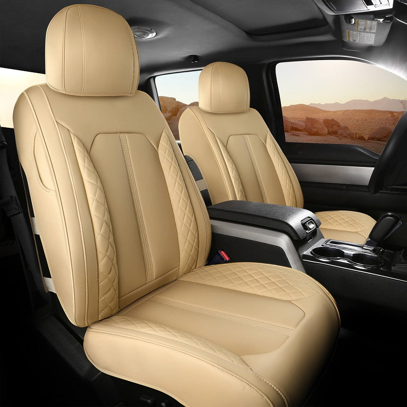 FORD F-150 2015-2018 BLACK/RED LEATHER-LIKE CUSTOM MADE FIT FRONT - Foto 9